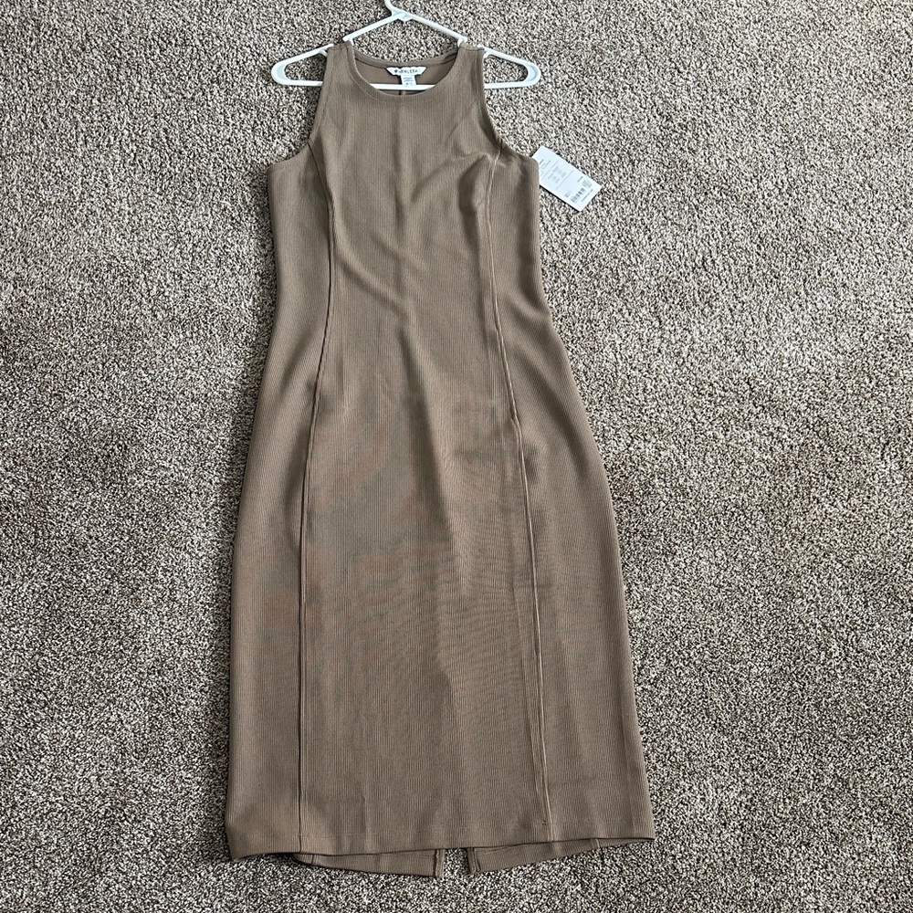 Athleta “seasoft rib midi tank dress”, tan, M/T, new with tags